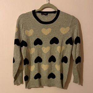 J. Crew Gray Sweater with Black and Cream Hearts